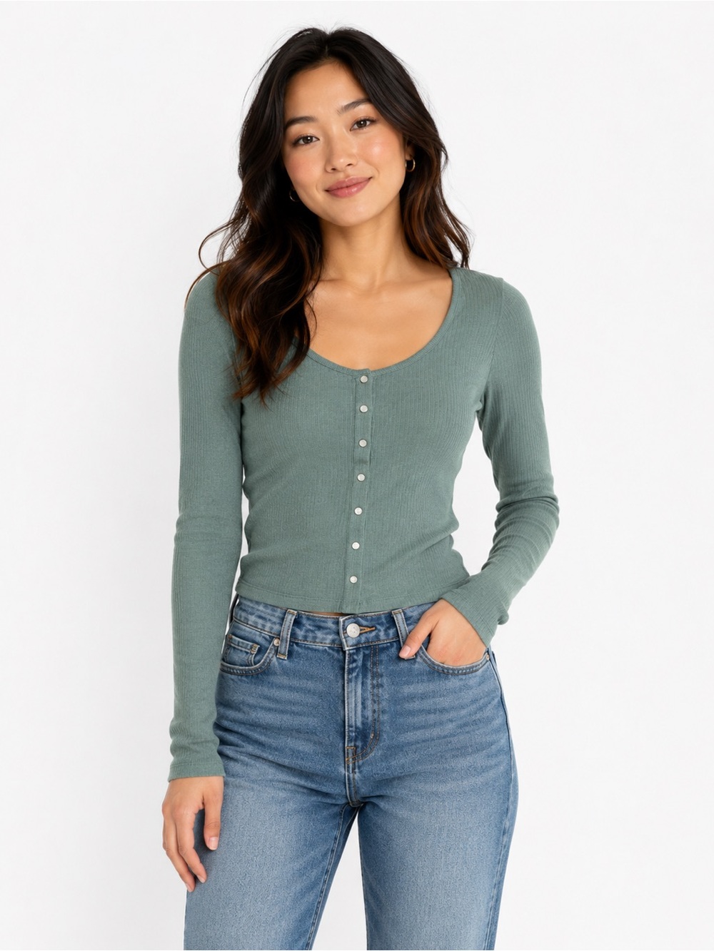 Levi's Ribbed Snap Front Long Sleeve Top – Size Medium